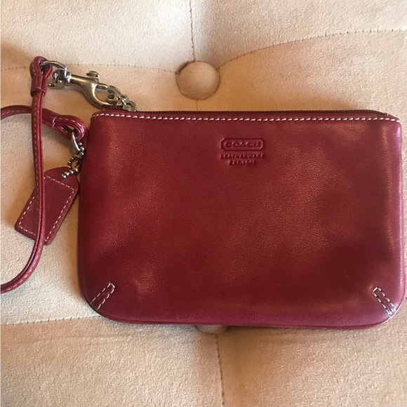 Coach Handbags - Coach-Red Leather Coin Wristlet